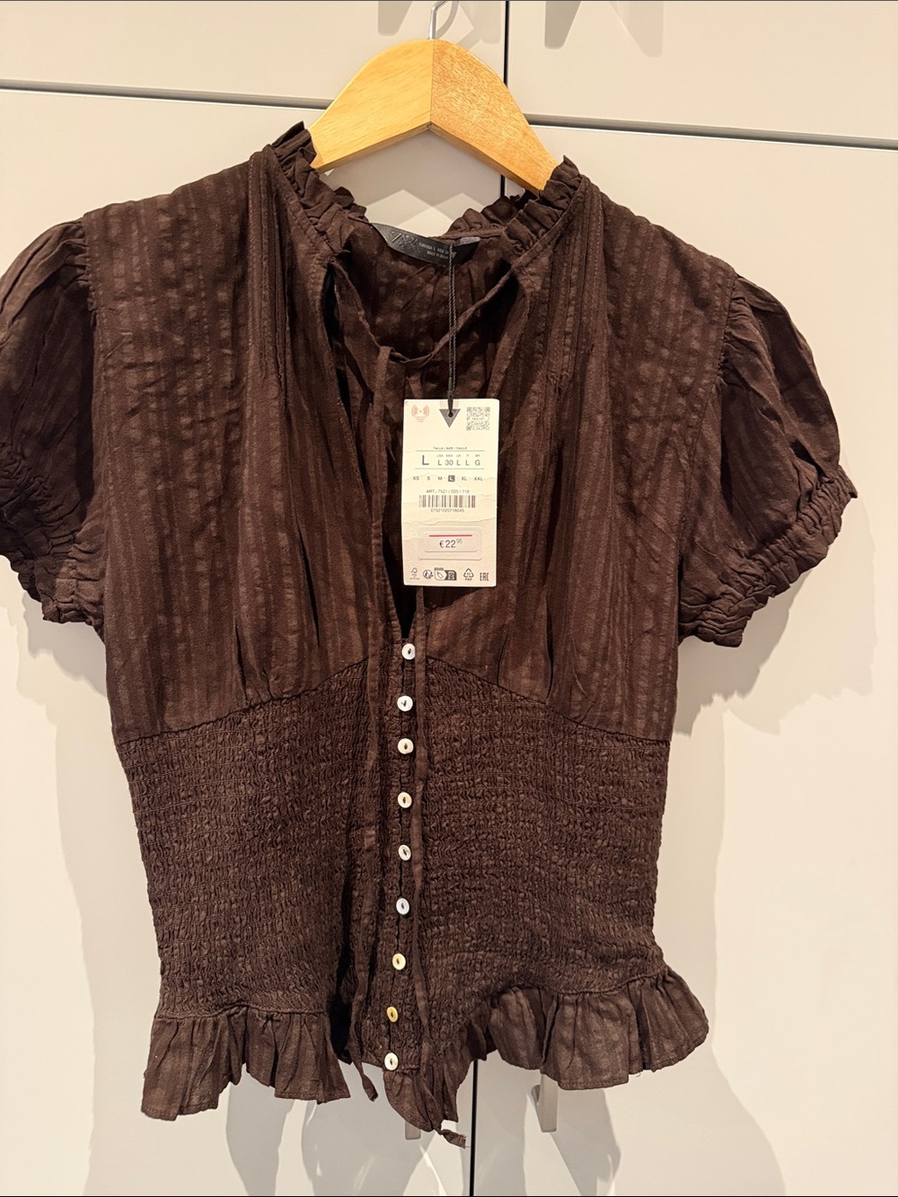 Zara Chocolate Brown Ruffled Short-Sleeve Blouse